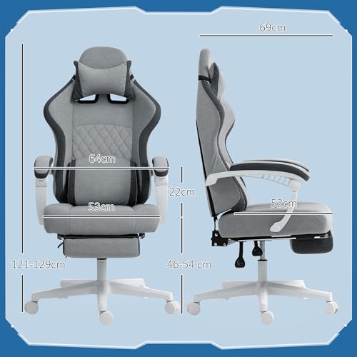 Homcom Ergonomic Recliner Gaming Chair For Adults, Printed Velvet High Back Computer Chair With Footrest, Lumbar Support, Adjustable Height, 360° Swivel Seat For Gaming Or Office, Grey - 3