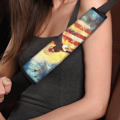 Image of AFPANQZ 4th of July Eagle Flag 2 Pack Car Seat Belt Pads Covers Harness Universal Fit Cute Safety Seatbelt Comfortable Pads Cushion for Adults Kids Non-Slip Shoulder Straps