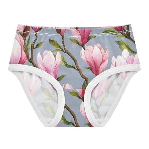 Pink Magnolia Flowers Leaves Toddler Underwear Floral 2t Cotton Panties Little Girl Artistic Briefs Girls Undies