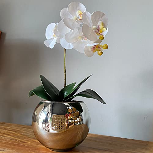 Orquídea Branca Artificial Arranjo no Vaso Espelhado Flores Permanentes