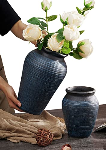 penepico Farmhouse Clay Floor Vase for Flower Large11 H, Rough Jar Ceramic Garden Pot for Plant Outdoor,Tall French Vases for Pampas Grass Decor,Medium Succulents Planters(C7 no Hole,Permeability)