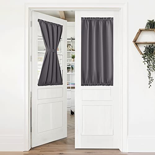 NICETOWN Blackout French Door Curtain Window Coverings for Kitchen, Thermal Insulated Front Door Curtains Rod Pocket Entry Side Panels, Classroom Curt