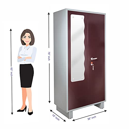 Image of Laxmi KAPAT Metal Wardrobe | 2 Door Large Almirah Cupboard with Locking System | (Powder Coated - Brown 78 X 36 X 19 Inch)