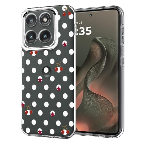 Unov Case Designed for Motorola Moto Edge 2025, Crystal Clear Phone Case with [Anti-Slip Embossed Pattern], Shockproof Slim Protective [Anti-Yellowing TPU] Back Cover, Cherry Dots