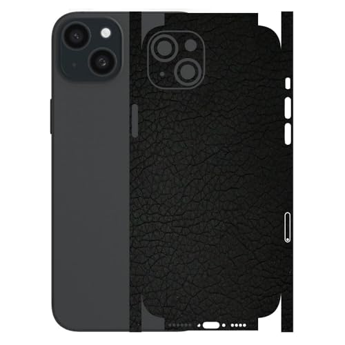 Image of AtOdds - Full Body Back Screen Guard Protector Film - 3D Textured Lamination Wrap Skin Sticker for iPhone 15 Plus | Scratchproof Matte Finish (Design - Black Leather)