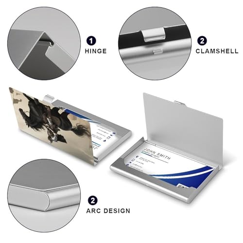 Business Card Holder Metal Slim Business Card Case Brave Warrior And Horse Professional Cards Organizer Pocket Name Cards Case Credit Holder Wallet for Men Women Buckle Style Shut4