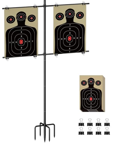 Mokeyder 5-Prong Base Target Stand Adjustable Metal Shooting Stand with 10 pcs Target Paper and 9 Clips Portable Archery Stand for Outdoor BB Gun Airsoft Pellet Pistol Shooting Practice