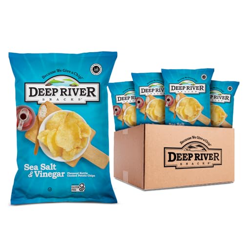 Deep River Kettle Cooked Potato Chips, Sea Salt and Vinegar Chips 8oz (Pack of 12) - Crunchy and Flavorful, Kosher Certified, Gluten-Free, Non-GMO, Perfect for Parties and Picnics