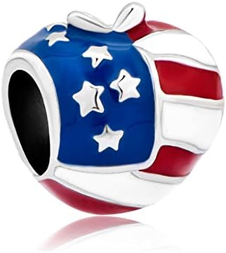 QueenCharms American Flag Charms Patriotic USA 4th of July Independence Day Charm Bead For Bracelets (Apple)