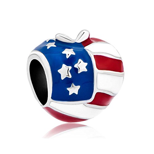 Queencharms American Flag Charms Patriotic Usa 4Th Of July Independence Day Charm Bead For Bracelets (Apple) #TOP3