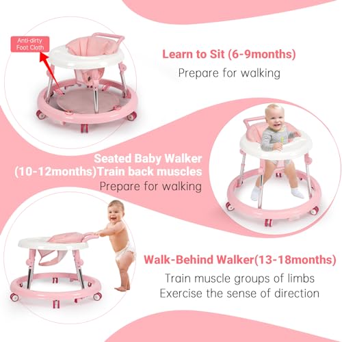 image for Wismind Baby Walker Foldable with 9 Adjustable Heights, Baby Walkers a