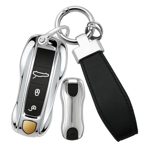 Ysbxitu Smartkey Custodia portachiavi adatta per Porsche Cayenne Panamera 911 971 9YA Macan Boxster Carrera Taycan copertura chiave keyless go protezione chiave auto scatola in argento