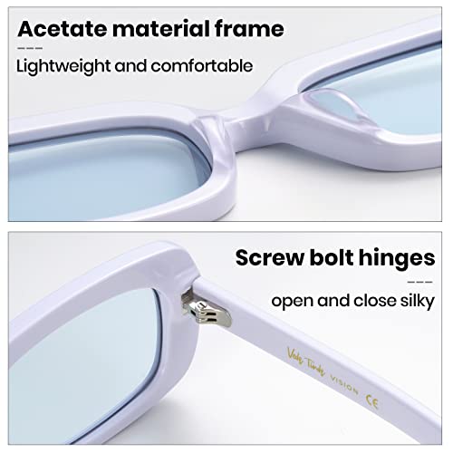veda Tinda Rectangle Sunglasses Womens White 90's Retro Trendy Fashion Cool Vintage Square Sun Glasses Y2k Accessories UV400 Blocking C26S063