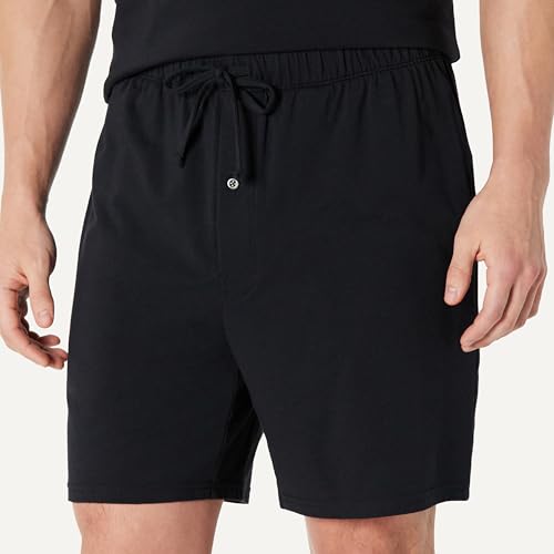 Amazon Essentials Men\'s Cotton-Modal Pajama Set, Short Sleeve T-Shirt and Shorts, Black, Large