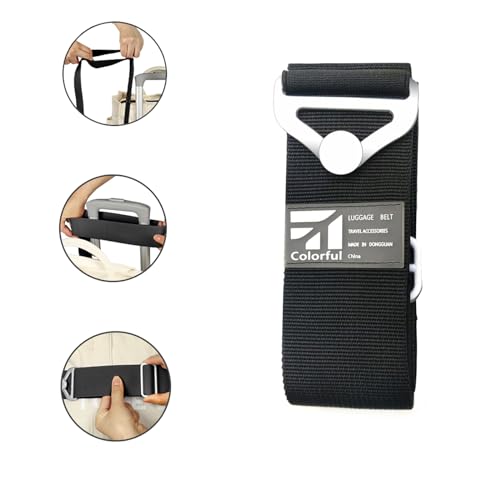 Image of Adjustable Luggage Strap for Suitcases Over Handle Add a Bag Elastic Travel Belt for Luggage Carry On Bag with Alloy Buckle Hands-Free Airport Travel Trips Accessories (Black)