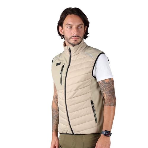 Ellobird Mens Lightweight Puffer Vest Men Work Hiking Casual Winter Cotton Quilted Jacket Workwear Oxford Tan Small