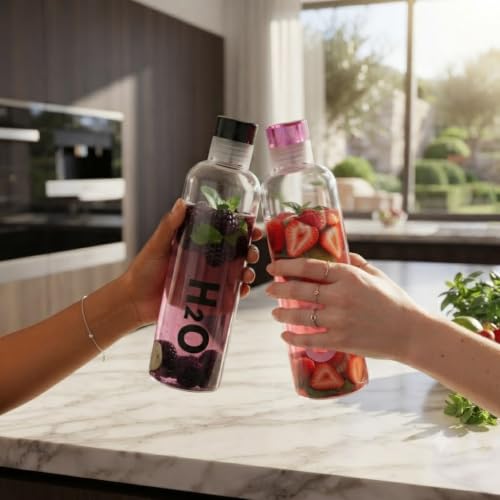 Image of Glass Borosilicate H2O Water Bottle With Cap 500ML | Leak Proof & Airtight Lid | Reusable Drinking Bottle for Office, School, College, Gym, Home & Travel,Daily Uses (H2O Clear - Set of 2)
