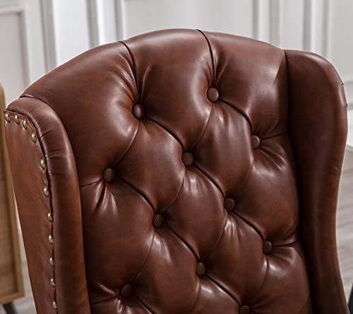 Classic-Dining-Chairs-Set-of-4-Comfy-Tufted-Dining-Room-Chairs-with-High-Back-and-Wooden-Legs-PU-Leather-Upholstered-Armless-Side-Chairs-for-Kitchen-Dining-Room-Living-Room-Brown Classic Dining Chairs Set of 4 Comfy Tufted Dining Room Chairs with High Back and Wooden Legs PU Leather Upholstered Armless Side Chairs for Kitchen Dining Room Living Room Brown