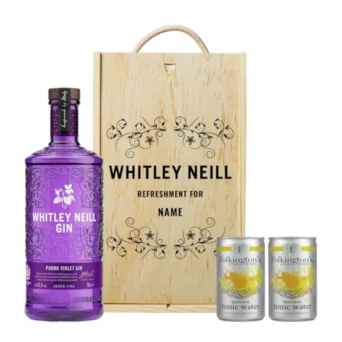 Personalised Whitley Neill Parma Violet Gin Gift Set with Folkington's Tonics - 70cl (43% ABV) - Gifts for Women, Birthday, for Her, Pamper Gifts for Women