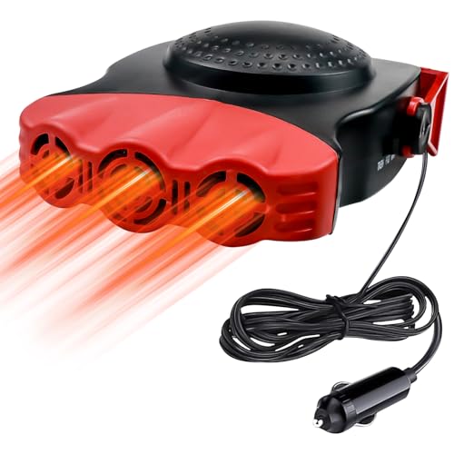 LIAVOP Calentador de Coche, 12V 200W Portátil Calentador de Coche para Coche 2 en 1 Calentador y Ventilador Rotación 180° Grados Desempañador de Parabrisas Calefactor Coche Mechero
