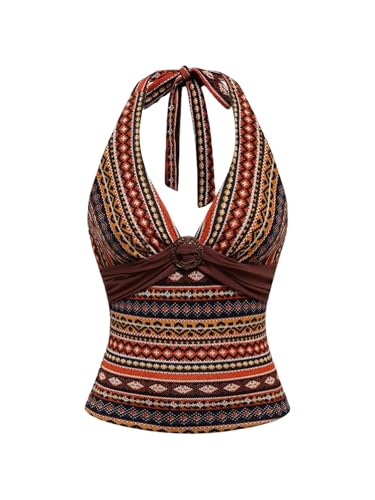 Milumia Women's Boho V-Neck Halter Top