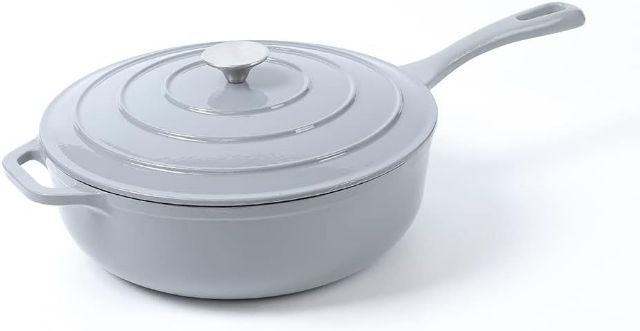 HAWOK Enameled Cast Iron Chicken Fryer deep Skillet Gray 12inch 6QT