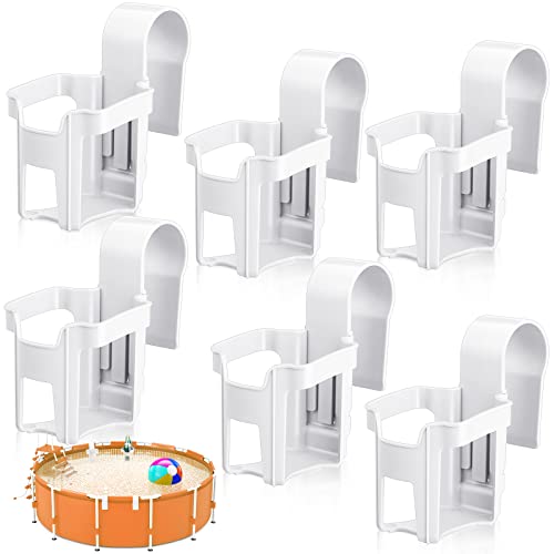 Nuogo 6 Pieces Poolside Cup Holder White for Above Ground Pools Cup Holder for Drinks Pool Fits 2 Inch or Less Round Top Bar