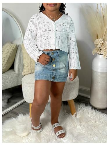SOLY HUX Toddler Girl's Button Down Hollow Out Lightweight Cardigan Long Sleeve v Neck Sweater Crop top4