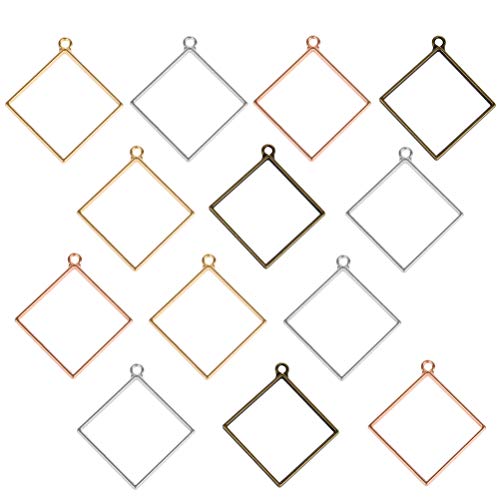 OBSEDE Lozenge Open Bezel Pendant for DIY Resin Jewelry Making Hollow Frame Pendants Gold Silver Bronze 20pcs