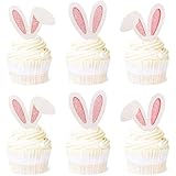 Fesnova 12 Stück Ostern Tortendeko Hasenohren, Hasenohren Kuchen Deko, Glitter Bunny Cake Topper, Muffin Deko, für Ostern Party Deko Kinder Geburtstag Party