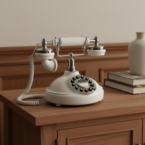 Téléphone fixe rétro vintage blanc à cadran pour la maison - 6