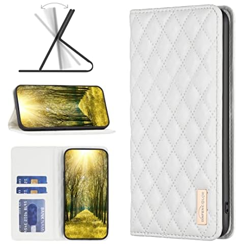 BLOTECH Diamond check Magnetic Cover for NOKIA G11/G21 Flip Case Recessive Magnetism PU Leather Rhombus Design Wallet Handset Shell Rhombus Smooth Surface Bookstyle Bumper Phone Pockets,White Cover