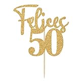 Betalala Spanish Felices 50 Cake Topper, Cheers to 50 Years, 50 & Fabulous, 50th BirthdayAnniversary Party Decorations Gold Glitter.