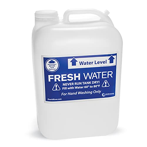 Image of Ozark River Fresh & Waste Water Replacement Tanks, Portable Sink Accessory | Fits any Ozark River portable sink, 5 gal. fresh & 6-gal. waste water capacity, fill & empty water level label, molded handle
