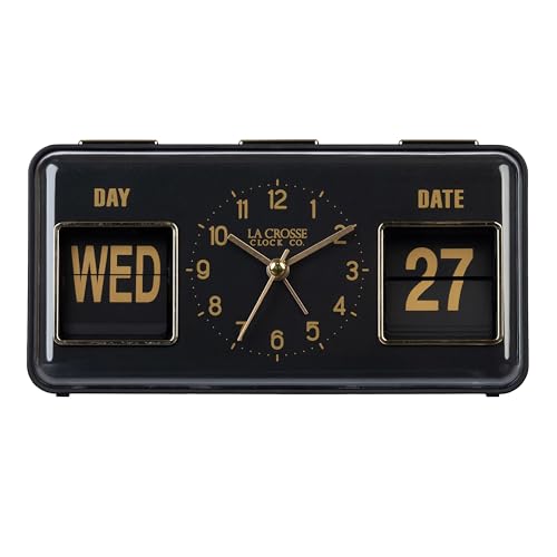 La Crosse Clock 636-379B Daily Flip Black Tabletop Alarm Clock with Calendar