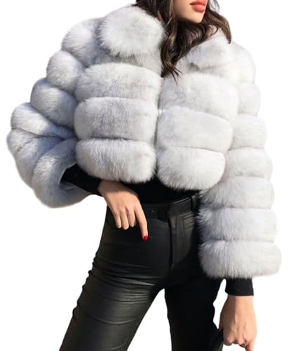 loveimgs Women Fluffy Faux Fur Coat Cropped Jacket Puffer Jacket Zip Up Winter Warm Fuzzy Teddy Jacket