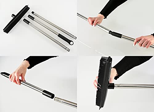 Home-X Pet Hair Remover Broom, Carpet And Floor Broom, Adjustable Handle Length, Rubber Bristle Sweeper, Long Handled Squeegee, 48 ½” L X 12 ½” W X 2” H #TOP2
