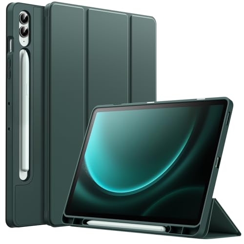 JETech Hülle für Samsung Galaxy Tab S9 FE+/S9 FE Plus 12 4 Zoll mit S Pen Halter Weiche TPU Tri-Fold Ständer Tablet Schutzhülle Unterstützung S Pen Aufladung Auto Wachen/Schlafen (Nachtgrün)