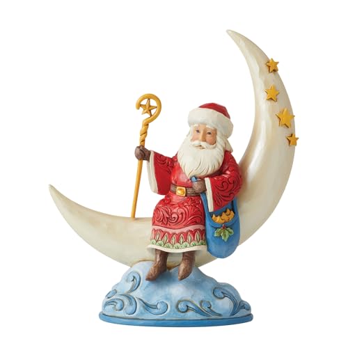 Enesco Jim Shore Heartwood Creek Santa Sitting on a Cresent Moon Figurine, 8.27 Inch, Multicolor