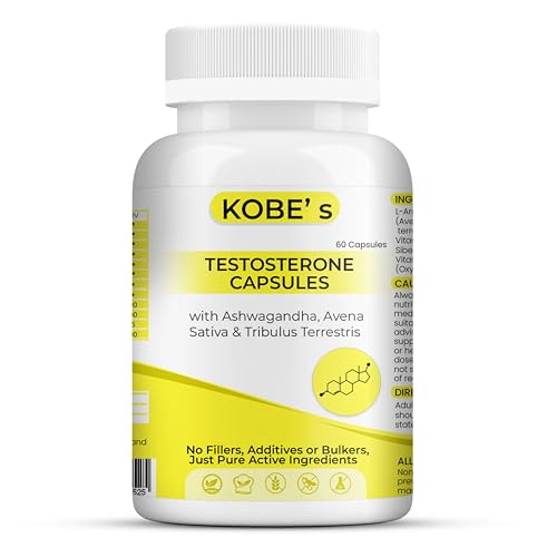 Testosterone Supplements for Men | No fillers, Additives or Bulkers, Pure Active Ingredients | Kobes Powerful Testosterone Booster with Avena Sativa & Tribulus Terrestris | 60 Cap | Made in UK