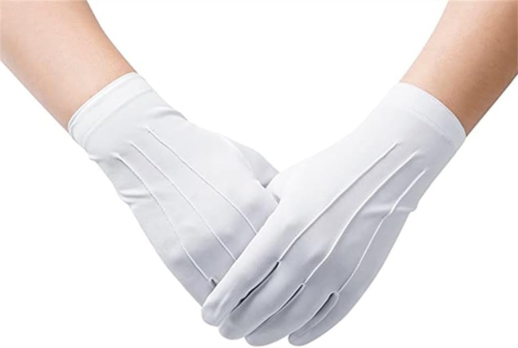 White Gloves Men Formal Tuxedo Uniform Gloves Honor Guard Parade Ceremony Costume Cosplay Coin Jewelry (D As show)