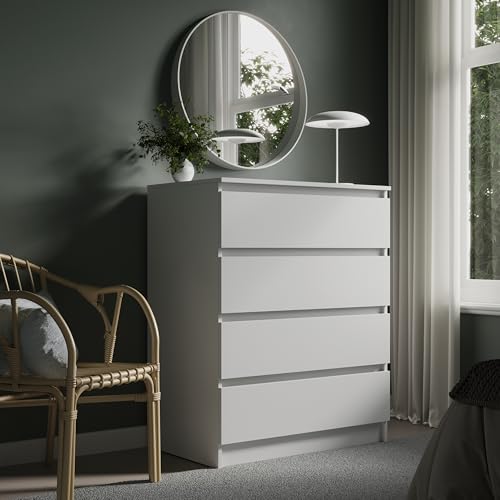 Home Collective Kommode 80cm breit mit 4 Schubladen Kommode Weiß schmal Holz Schrank mit Schubladen Sideboard Highboard Anrichte Schlafzimmer Wohnzimmer Flur Büro Organizer Breite 80 cm Höhe 100 cm