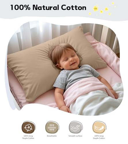 Image of Deep Dream Toddler Pillowcases for 13x18 Pillow 2 Pack, 100% Cotton Travel Pillow Case Cover, 600 Thread Count Cotton 13x18 Pillow Covers, Soft & Breathable Pillow Cases with Envelope Closure, Khaki