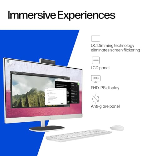 Image of HP 27 inch All-in-One Touchscreen Desktop Computer, Next Gen AI PC, AMD Ryzen AI 7 350 (8-Core), 64GB DDR5, 4TB SSD, Webcam, Wi-Fi 6, Bluetooth 5.4, Wireless Keyboard & Mouse, Windows 11 Pro, Accessories