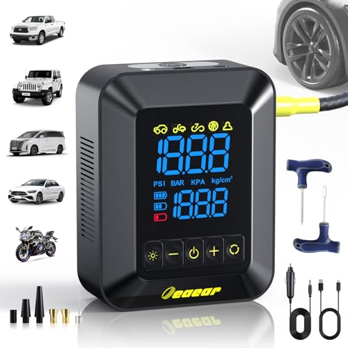 Oeaear Air Pump for Car Tires with 6 in 1 Tire Repair Kits, Dual Cylinder 150PSI Cordless Truck Tire Inflator,12000mAh & 50LPM Inflation for Pickup Trucks, MPV, SUV Cars (Black, Model AP11)