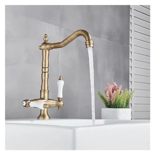 Grifo giratorio 360 para fregadero vintage negro con base blanca de latón