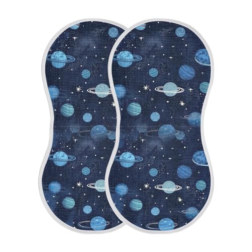 Image of Kigai Blue Space Theme Muslin Baby Burp Cloths, Large Absorbent Cotton Muslin Burp Cloths Set of 4, Washcloths, Face Towel, Bibs for Newborn Boys Girls, 11 x22 Inch