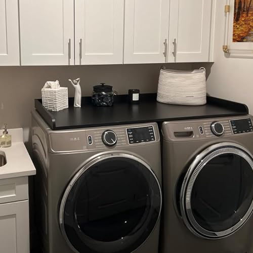 Image of Washer Dryer Countertop, 54 inch x 27.5 inch Laundry Countertop with Edge Rails, Black Wood Topper with Non-Slip Pad, Universal Fit Laundry Room Organization
