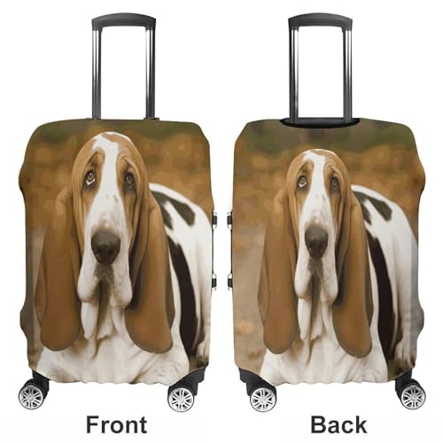 Housse valise polyester élastique lavable blanche motif Basset Hound taille S