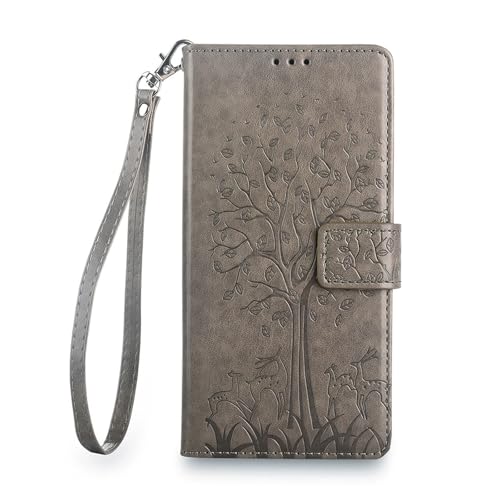 POCO F8 Pro/POCO F8 Ultra �p�̎蒠�^ TPU&PU���U�[ �X�^���h�@�\ �J�[�h���[ �X�g���b�v�t�� �ϏՌ� �蒠�^�J�o�[ CASE(�O���[)